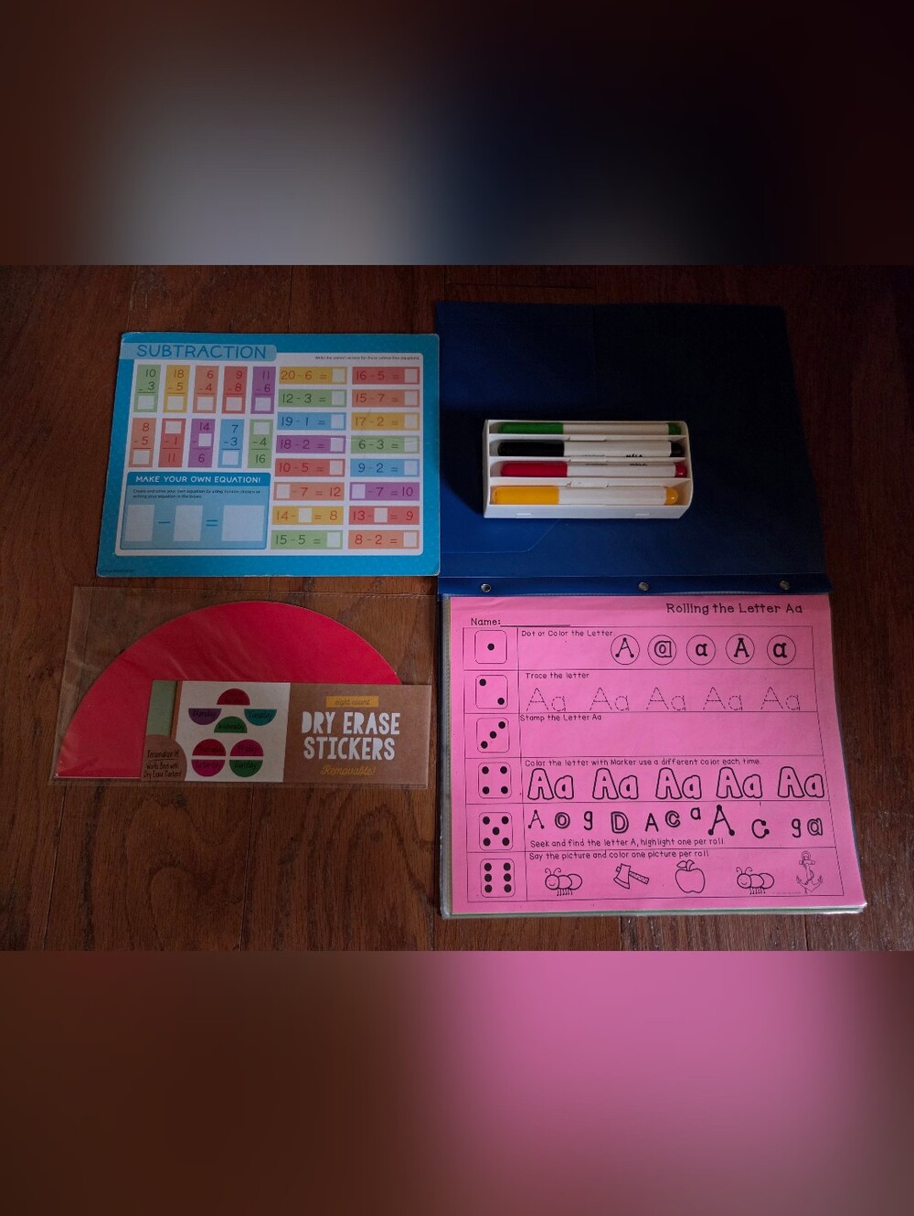 Dry Erase Activity Set - Math, Letters, Shapes, Numbers. Markers With Eraser.